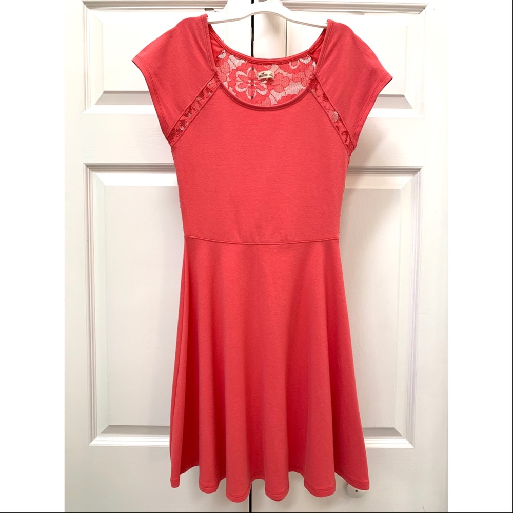Hollister Coral & Flower Lace Skater Dress XS